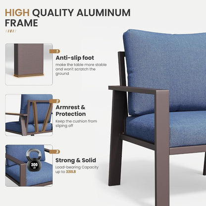 Aluminum Patio Furniture Set 5 Pieces Modern Patio Conversation Sets for Porch, Deck, Garden, 7-Seat Outdoor Furniture Metal Sofa Set with 4" Water-Resistant Cushion & Coffee Table,Navy7