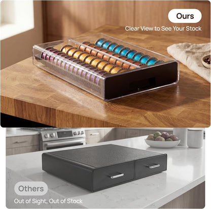 Coffee Pod Drawer Organizer for Nespresso Vertuo Pods | Holds 40 Large or 60 Small Capsules，Clear Acrylic Design, Visible Pod Inventory, Durable & Anti-Slip Drawer6