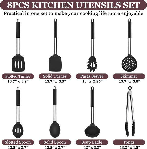 Kitchen Utensils Set of 8, Silicone Utensils Kitchen Tools Set2