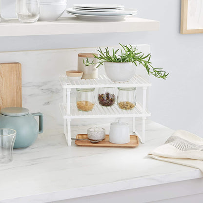 Space-Saving Stackable Metal Kitchen Cabinet Organizer Shelves for Dishes, Pantry Organization, 12.5" L X 8" D X 4.5" H, Set of 2, White7