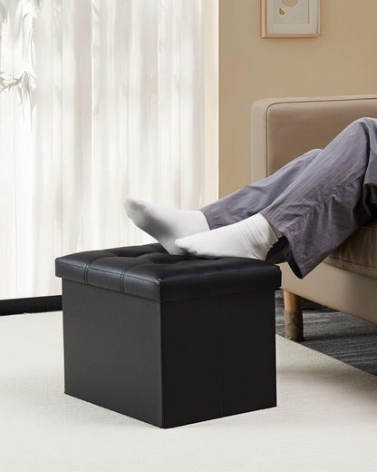 Storage Ottoman, Folding Foot Stool with Thicker Foam Padded Seat Small Leather Storage Ottoman Bench Foot Rest for Living Room Foldable Coffee Table 17X13X13In,Black | Ottoman with Storage, Thicker Foam Padded Seat, Living Room, Dorm, Bedroom, Load 440 Lbs,Easy to Install, 17X13X13In2