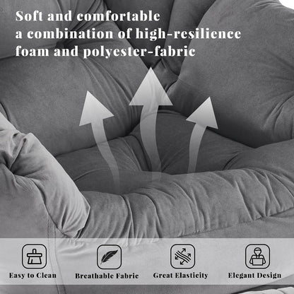 Lazy Chair with Ottoman, Comfy Reading Chair, Darkgrey | Cushioned Seat with Foldable Ottoman and Side Pocket, Lounge Chair for Bedroom, Living Room, Dorm and Small Spaces7