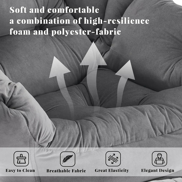 Lazy Chair with Ottoman, Comfy Reading Chair, Darkgrey | Cushioned Seat with Foldable Ottoman and Side Pocket, Lounge Chair for Bedroom, Living Room, Dorm and Small Spaces7