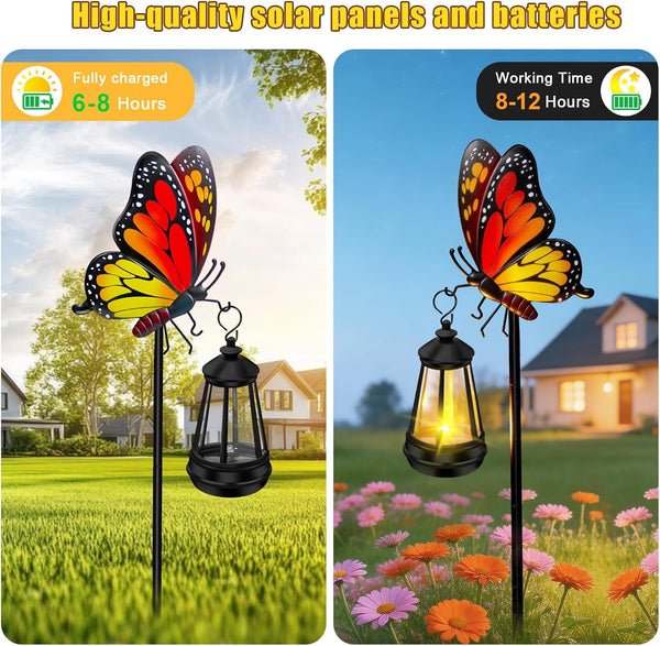 Solar Garden Light Outdoor, Waterproof Metal Butterfly Stake with Lantern3