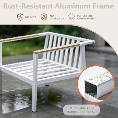 Aluminum Patio Sectional Furniture Set,4 Piece Patio Conversation Sets Outdoor Patio Furniture Set Sofa with Coffee Table & Washable Cushions White3