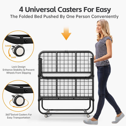 Folding Bed, 75" X 38" Twin Size Frame, Folding Bed with 5-Inch Memory Foam Mattress, Metal Foldable Twin Bed for Adults, Space Saving Portable Roll Away Beds for Easy Storage5