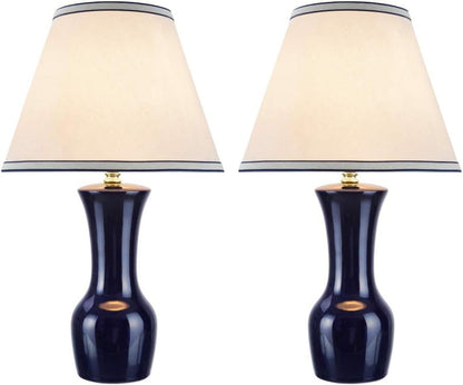 40208-12, Two Pack, 21" High Transitional Ceramic Table, Hardback Empire Shaped Lamp Shade in off White, 12.5" Wide, Dark Blue2