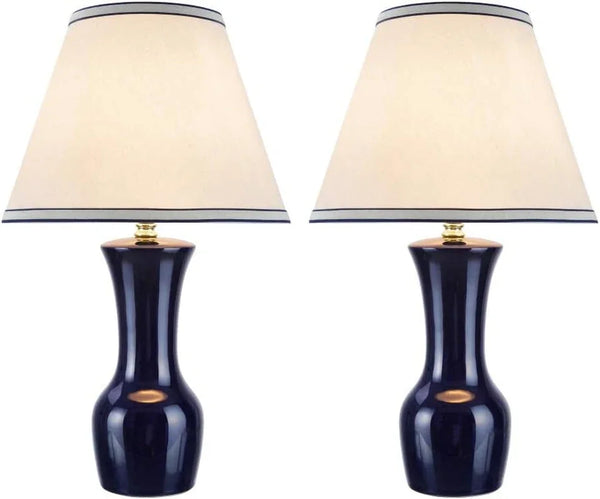 40208-12, Two Pack, 21" High Transitional Ceramic Table, Hardback Empire Shaped Lamp Shade in off White, 12.5" Wide, Dark Blue2