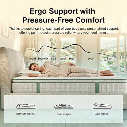 Queen Size Mattress 12 Inch, Hybrid Mattresses Medium Firm Mattress Bed in a Box, Memory Foam and Individual Pocket Springs, Fiberglass Free & Pressure Relief, Certipur-Us, 80"×60"×12"4