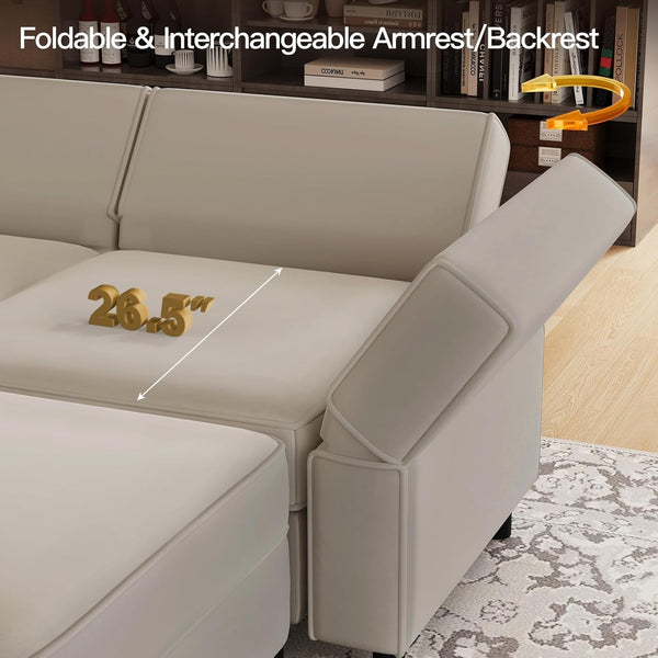 Modular Sectional Sofa with Storage Chaises Sectional Sleeper Sofa Couch 8 Seat Sectional Bed Grey7