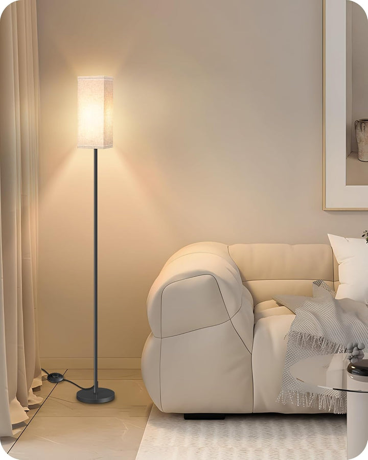 64.6" Floor Lamp, Pole with Foot Switch, Modern Standing Lamp Lampshade, Minimalist Freestanding Lamp (Bulb Not Included), for Living Room, Bedroom Office ETL Listed, Black and Beige E07LD05+2