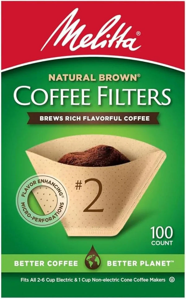 Melitta #2 Unbleached Cone Coffee Filters, 100 Count (Pack of 1) | Flavor-Enhancing Microfine Perforations, Double Crimp Strength, FSC & BPI Compostable, for 4-6 Cup Brewers, 100 Ct, USA Made11