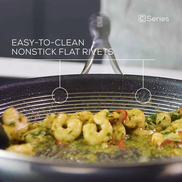 Clad Stainless Steel Wok/Stir Fry with Glass Lid and Hybrid Steelshield and Nonstick Technology, 14 Inch - Silver5