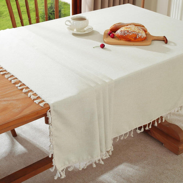 Rectangle Tablecloth, Water Resistant Tassel Table Cloth Wipe Clean Table Cover, Polyester Waterproof Large Tablecloths for Kitchen Dinning Decoration (Ivory, 36''X36'')6