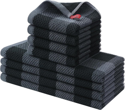 Kitchen Towels and Dishcloths Set, Set of 8, Black & Grey1