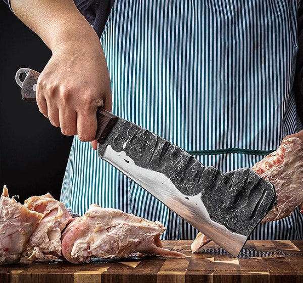 Meat Cleaver, Heavy Cleaver Chopping Cleaver Firewood Knife 5Mm Manganese Steel Cutting Forest Knives Butcher Tool Accessory(Only Knife)6