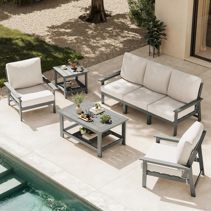 Modular Outdoor Conversation Set, 7Pcs Patio Furniture, Grey/Beige1
