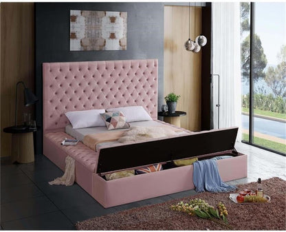 Meridian Furniture Bliss Collection Modern | Contemporary Velvet Upholstered Bed with Deep Button Tufting and Storage Compartments in Rails and Footboard, Pink, Queen5