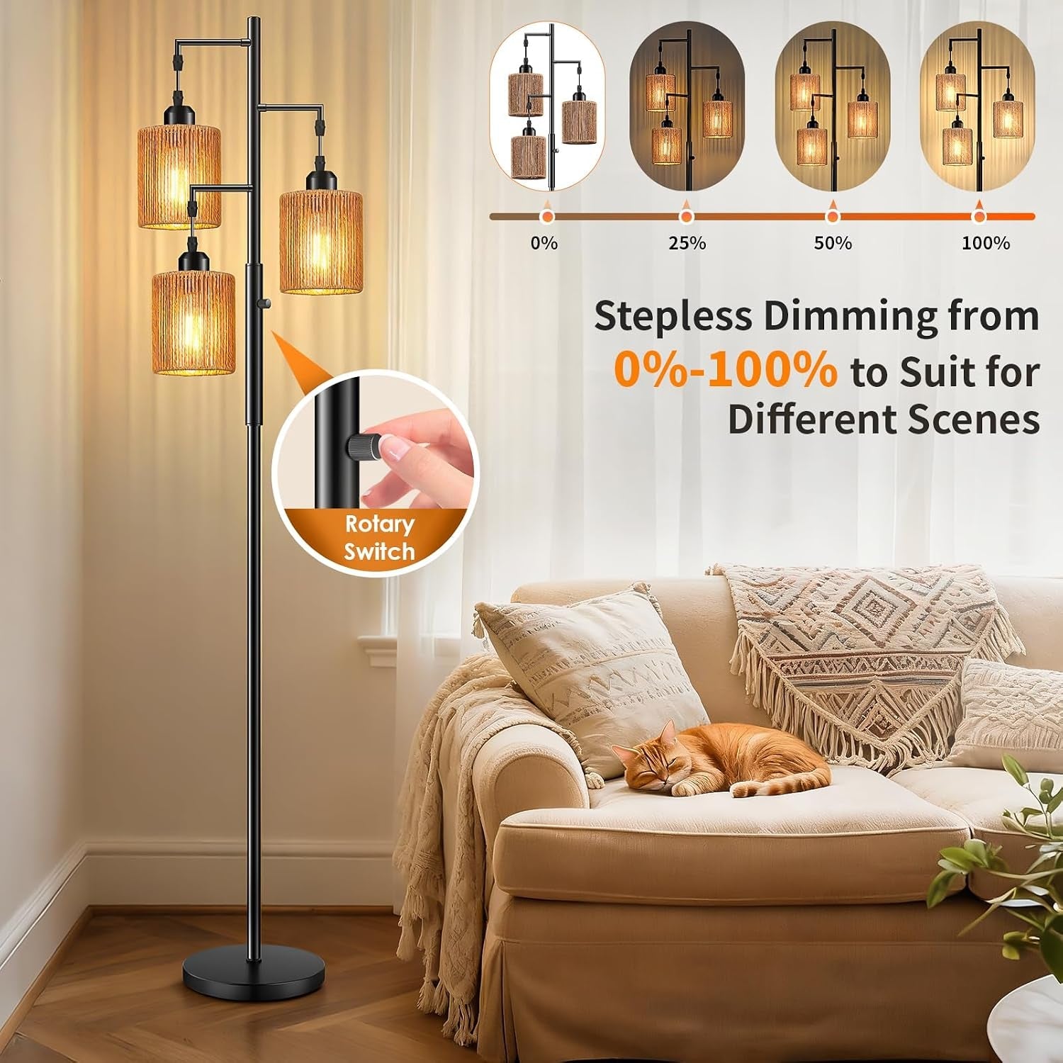 72-boho-rattan-tree-floor-lamp-tall-dimmable-industrial-standing-lamp-corner-decor-accent-lighting-for-living-room-bedroom-dining-room-nursery-cafe-3-x-800lm-bulbs-included-black