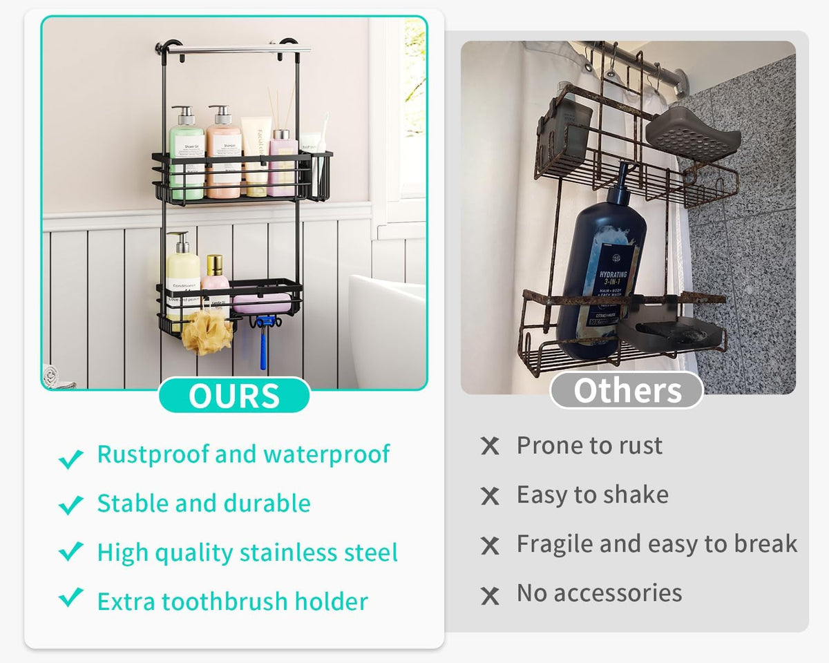 hanging-shower-caddy-for-renters-small-bathrooms-fits-shower-curtain-rods-no-drilling-2-rustproof-304-shelves-4-hooks-and-a-detachable-toothbrush-holder-you-can-rinse-black