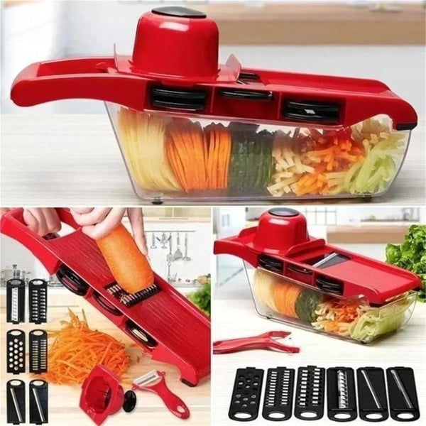 6 in 1 Vegetable Slicer and Cutter with Steel Blade Potato Peeler Carrot Grater Dicer Kitchen Tool Set Red5