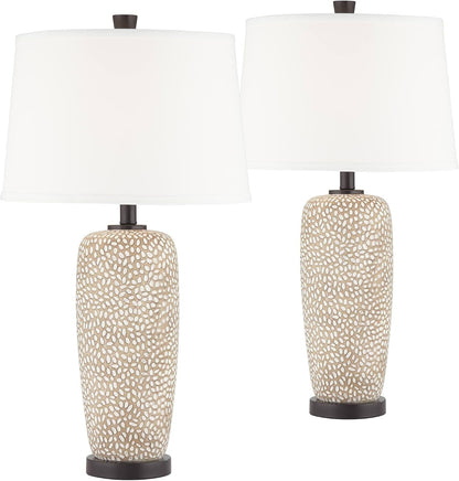 Anna 27 1/4" Tall Table Lamps Set of 2 Coastal Modern | Pebbled Living Room Bedroom Bedside Nightstand House Office Home Reading Kitchen Entryway Console Family White Shade2