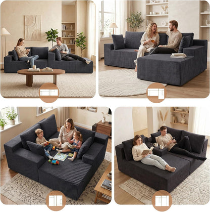 Cloud Sectional Boneless Couches for Living Room, Modular L Shaped Couch with Deep Seat Oversized Right Facing Chaise, Memory Foam Compressed Spineless 3 Seater Sofa, Wide-Striped Grey3