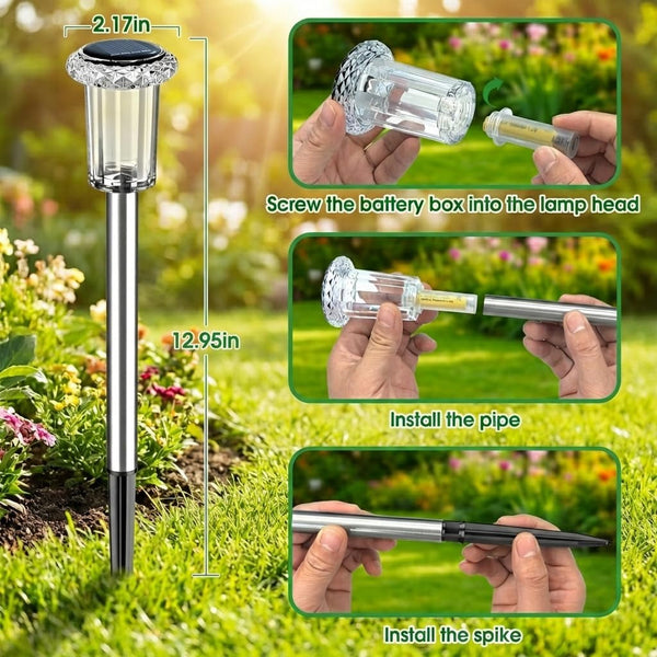 Solar Outdoor Lights, 10 Pack Solar Pathway Lights Outdoor Waterproof, Stainless Steel Stake Lighting for Garden Yard Path Walkway Driveway Patio Lawn outside Decor,Color Changing6