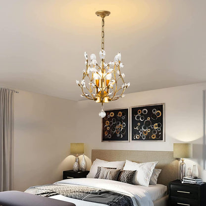 3-Light Crystal Chandelier, 13 Inch Gold Hanging Fixture7