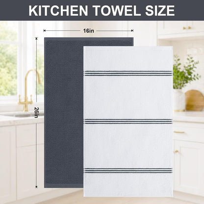 Dual Design Cotton Kitchen Towels(16" X 26", 6 Pack), Dark Grey | Large 380 GSM Dish Towels, Highly Absorbent Terry Kitchen Hand Towels, Soft Quick Drying Tea Towels with Hanging Loop3