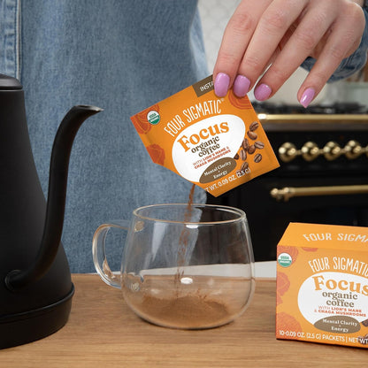 Four Sigmatic Focus Organic Mushroom Coffee | Instant Mushroom Coffee Mix with Lion'S Mane, Chaga and Rhodiola for Better Focus and Immune Support | 10 Packets2