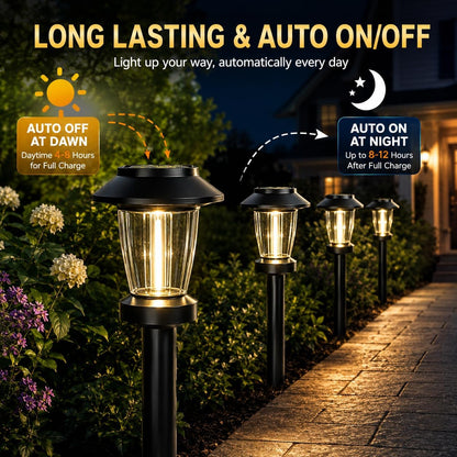 Solar Pathway Lights Outdoor, 8 Pack Warm White Tungsten Filament Solar Lights, 3 Lighting Modes, Auto On/Off, IP65 Waterproof, Dusk to Dawn Solar Garden Lights for Yard, Driveway, Lawn & Landscape5