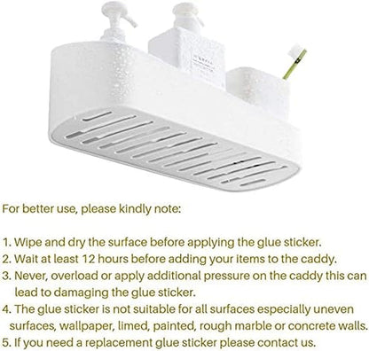 Adhesive Shower Caddy Wall Mounted Bathroom Shelf Organizer Storage Rack No Drilling Shower Shelf Bath Essentials Shampoo Spice Holder 2 Clear Adhesives for Shower Room Bathroom Kitchen White5