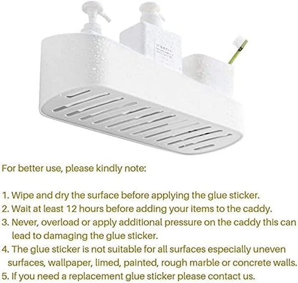 Adhesive Shower Caddy Wall Mounted Bathroom Shelf Organizer Storage Rack No Drilling Shower Shelf Bath Essentials Shampoo Spice Holder 2 Clear Adhesives for Shower Room Bathroom Kitchen White5