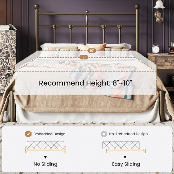 Queen Size Metal Platform Bed Frame with Victorian Vintage Headboard/Under Bed Storage/No Box Spring Needed/Easy Assembly/Noise Free/Mattress Foundation/Gold6