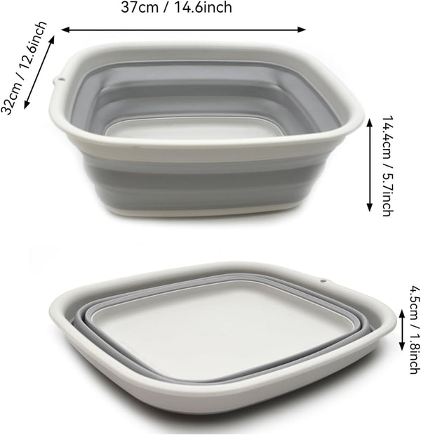 9.45L (2.5 Gallon) Collapsible Tub - Foldable Dish Tub - Portable Washing Basin - Space Saving Plastic Washtub (Grey, M)2
