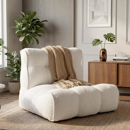 Gaint Bedroom Sofa for Adults, Memory Foam Lazy Sofa Sack, Ultra Soft Faux Fur Floor Sofa, Floor Couch for Bedroom, Living Room, Office & Home, Beige1