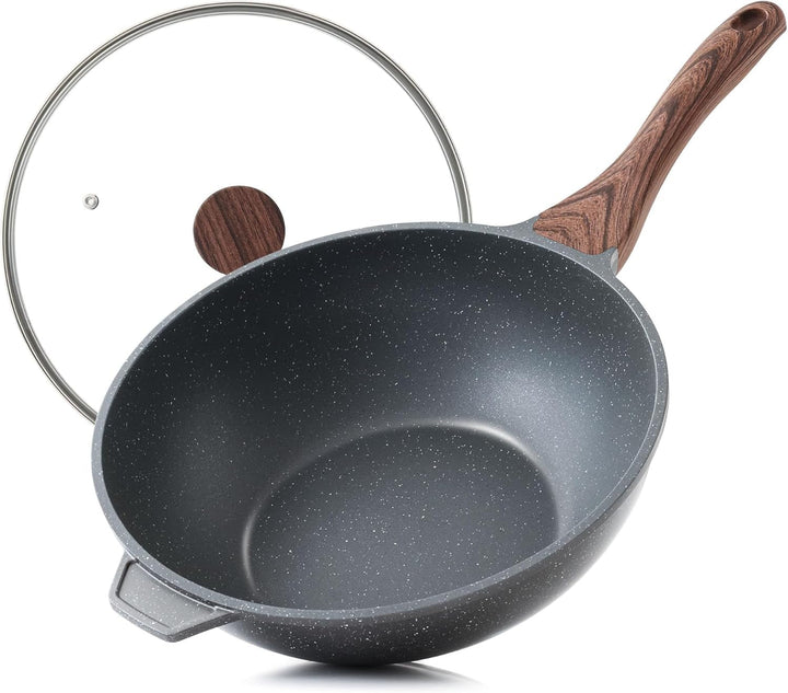 Nonstick Wok Pan with Lid 11Inch, Healthy Stir-Fry Pan Chef'S Pan | Induction Cookware, Swiss Granite Coating, Even & Fast Heating, Non Stick Frying Pan Skillet, Stay-Cool Handle, PFOA Free
