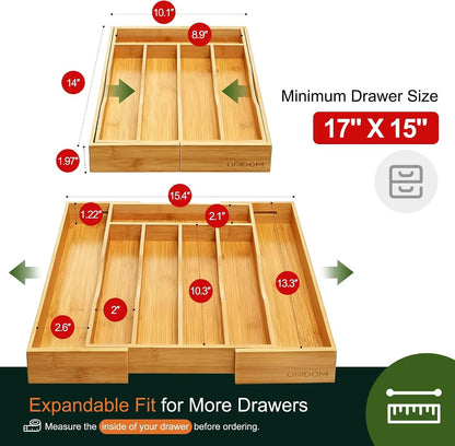 Expandable Bamboo Kitchen Drawer Organizer for Cutlery and Utensils, Adjustable Bamboo Wood Cutlery Tray in Drawer for Flatware and Silverware in Kitchen, (Natural)2