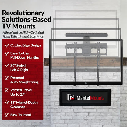 '- MM340 above Fireplace Pull down TV Mount- Televisions 44" to 80" up to 90 Lbs - Safe Auto-Adjusting TV Mounts - Patented Motion Stops, Handles, Balancing Technology - Superior Steel6