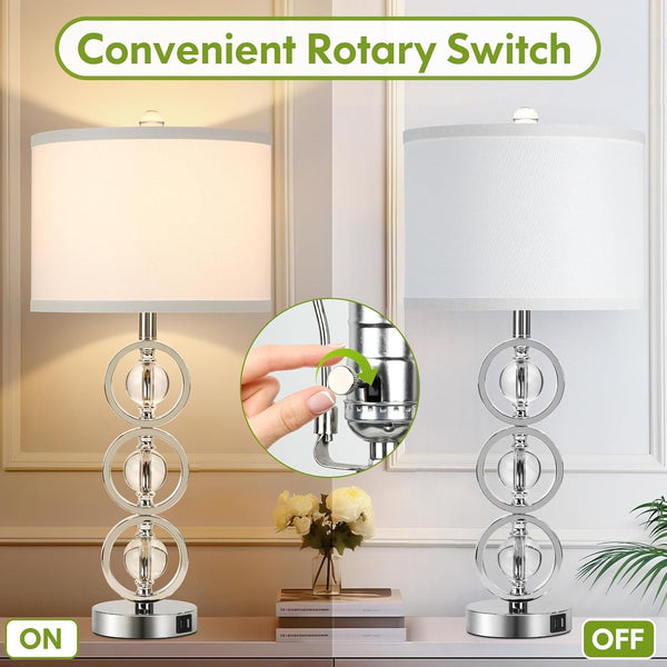27'' Tall Modern Silver Table Lamps Set of 2 with 2 USB Charging Ports3