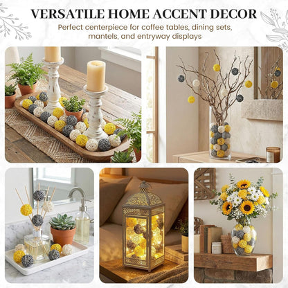24PCS Yellow Decorative Balls for Bowl Centerpiece, 2 Inch Rattan | Bowl Fillers, Wicker Twig Orbs Spheres for Yellow, Kitchen Home Decor Vase Table Scatters5