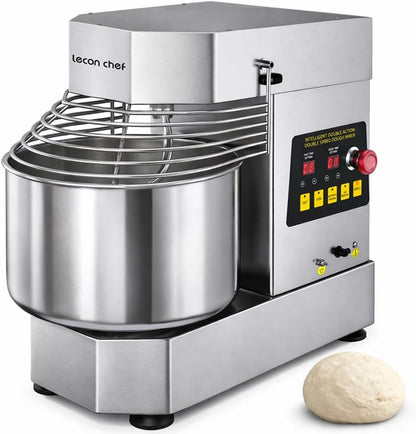 Commercial Spiral Dough Mixer, 10.5Qt 750W Electric | Dual Rotating Dough Kneading Machine, Timer & Safety Shield, Stainless Steel Bowl for Bakery Pizzeria1