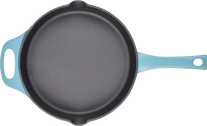 NITRO Cast Iron Fryin Pan/Skillet with Helper Handle and Pour Spouts, 12 Inch - Agave Blue10