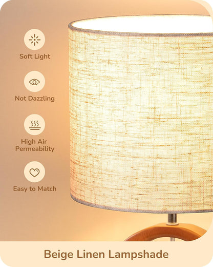 Small Wood Table Lamp, Nightstand Lamp, On-Off Switch, Living Room3
