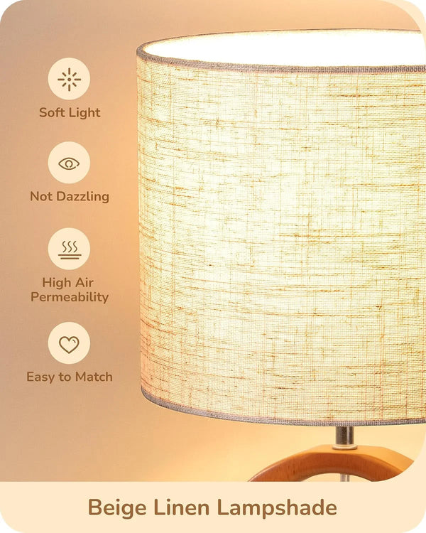 Small Wood Table Lamp, Nightstand Lamp, On-Off Switch, Living Room3