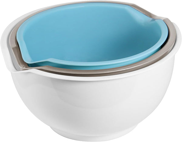 3Pcs Mixing Bowls with Pour Spout-Nesting Design Saves Space - Non-Slip, BPA Free, Dishwasher Safe Plastic - Kitchen Cooking and Baking Supplies (White)1