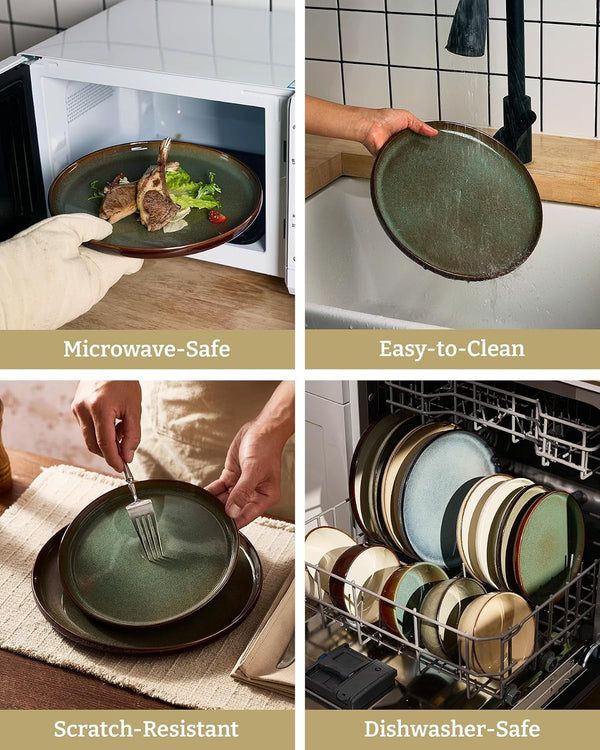 Milkyway 12-Piece Stoneware Dinnerware Set, Moss Green & Cocoa7