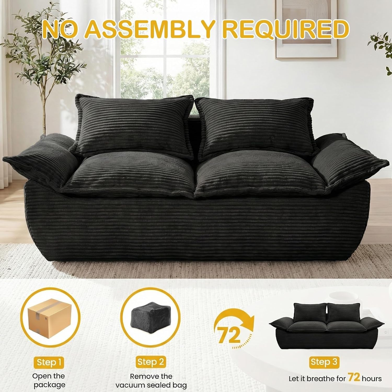 56-boneless-loveseat-sofa-2-seater-black-boneless-sofa-with-removable-cushions-2-pillows-small-couch-boneless-compress-foam-sofa-for-living-room-apartments-office