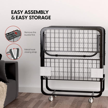 Folding Bed with Mattress - 75X31 Cot Size Frame - Portable Rollaway Guest Bed with 5-Inch Memory Foam Mattress - Space-Saving Foldable Design for Easy Storage (31 Inch)4
